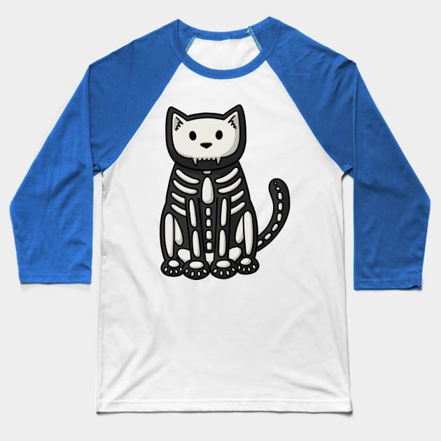 Halloween Skeleton Cat Baseball T-Shirt by Doodlecats 